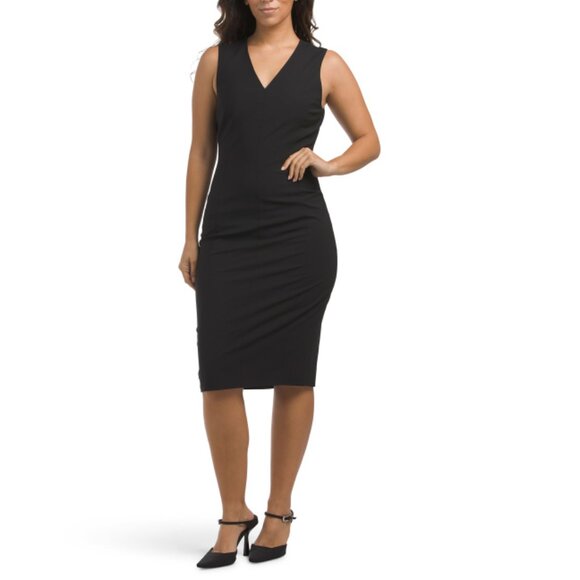 THEORY Black Wool Blend V-neck Slim Midi Dress - Picture 1 of 2